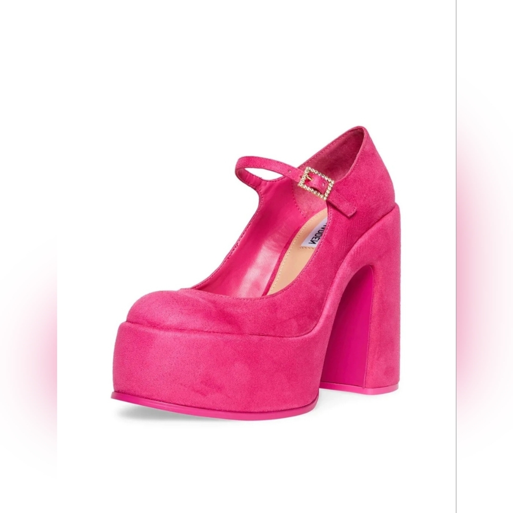 Steve Madden Elyssa Pink Velvet Retro Block Heel Mary Jane Platform Heels 8.5